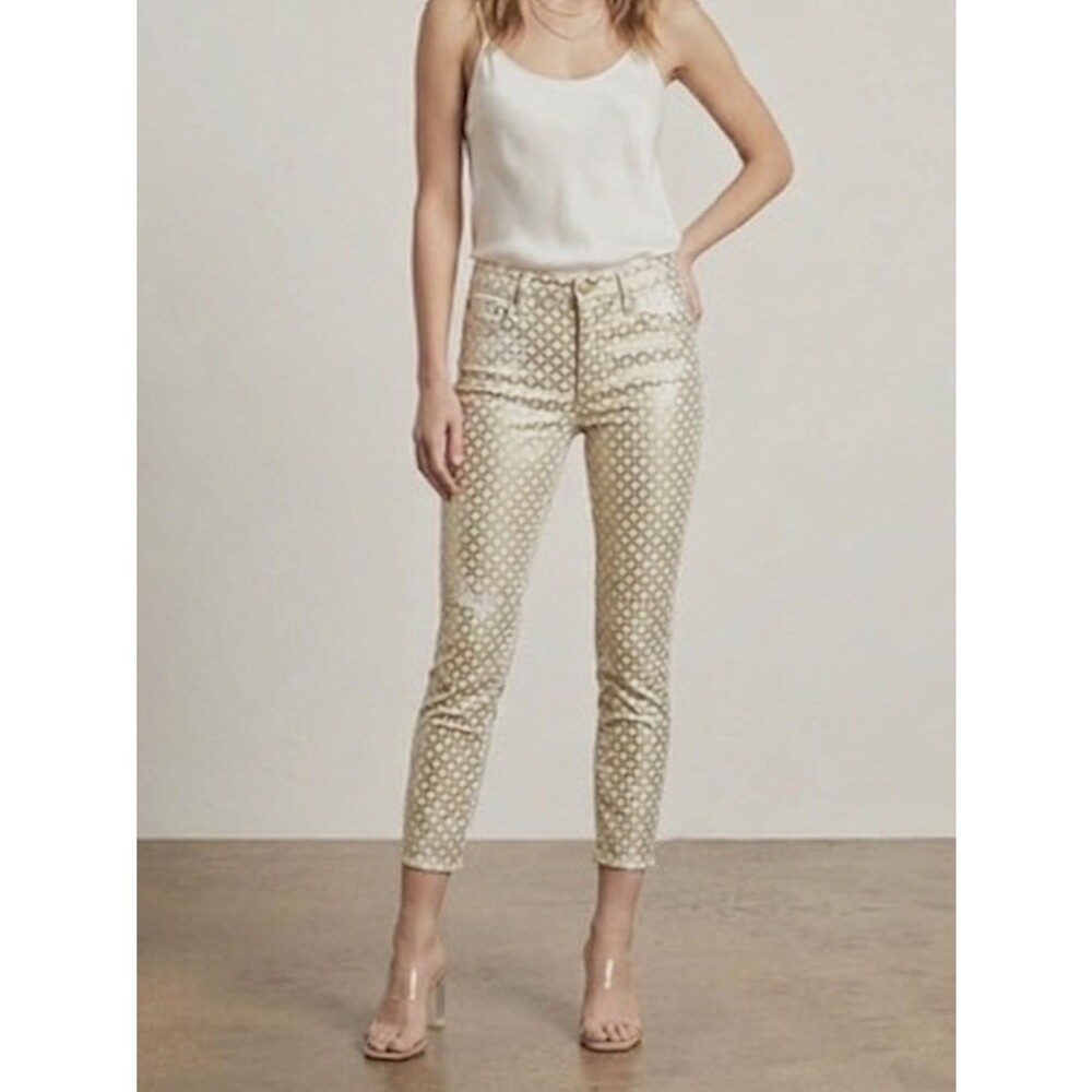 MOTHER The Looker Creme de Love Gold Foil Waxed Skinny Jeans Size 25